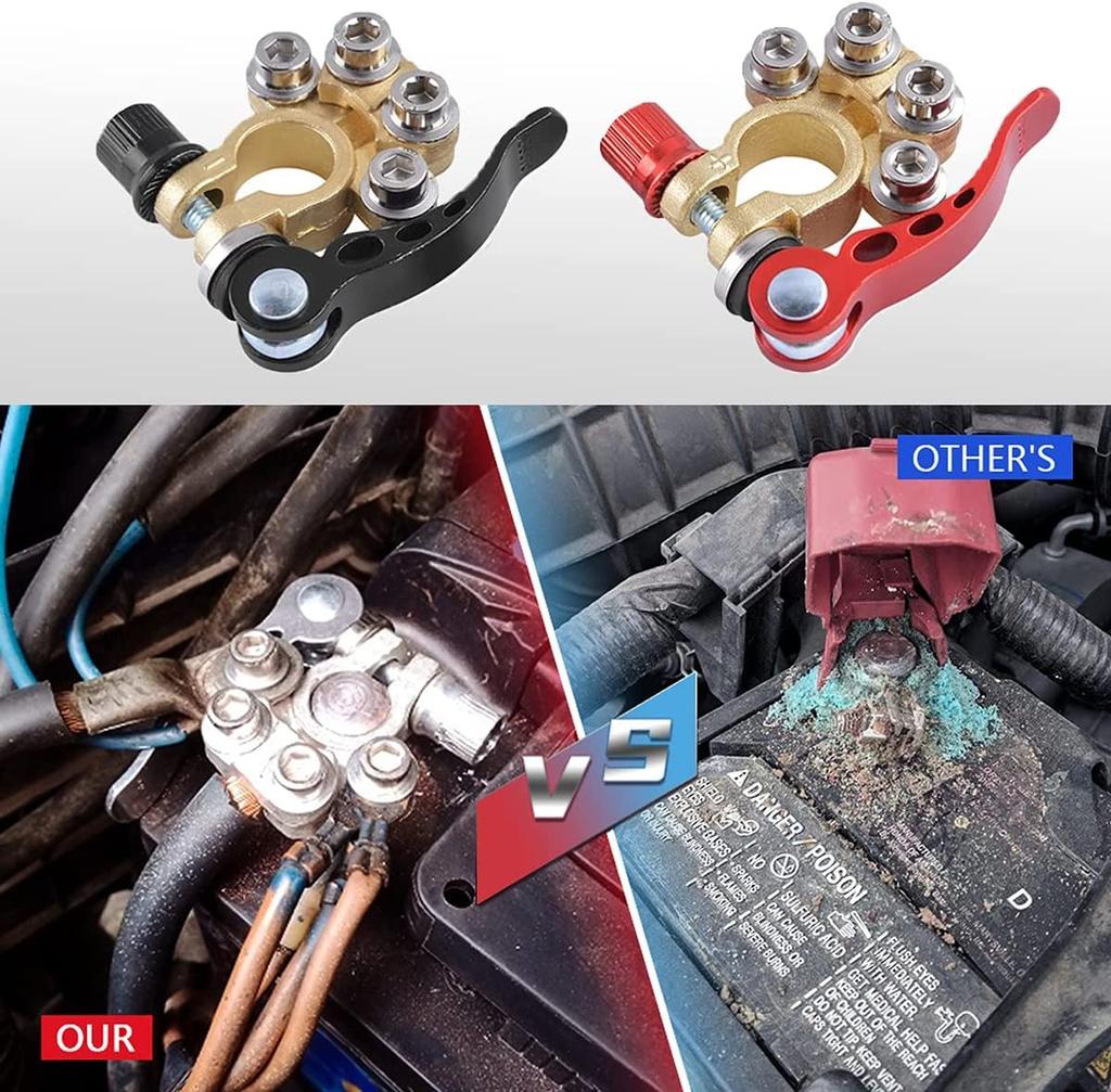 Клемма аккумуляторная Клеммный соединитель Автомобильный Набор из 2 штук с клеммой аккумулятора, шайбой для защиты от коррозии, клеммой, термоусадочной трубкой, аккумулятором