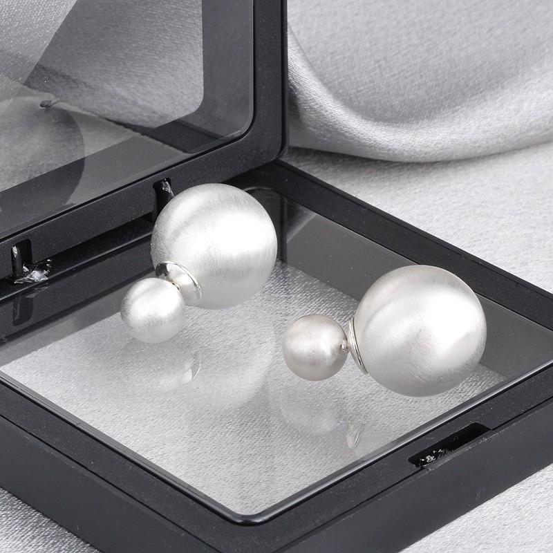 Womens Dual-Wear Metal Brushed Ball Earrings Fashion Trendy Light Luxury Studs