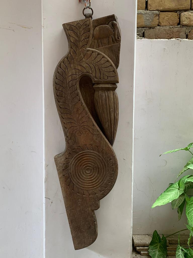 Antique Carved Wood Elephant Wall Panel: Rustic Indian Decor