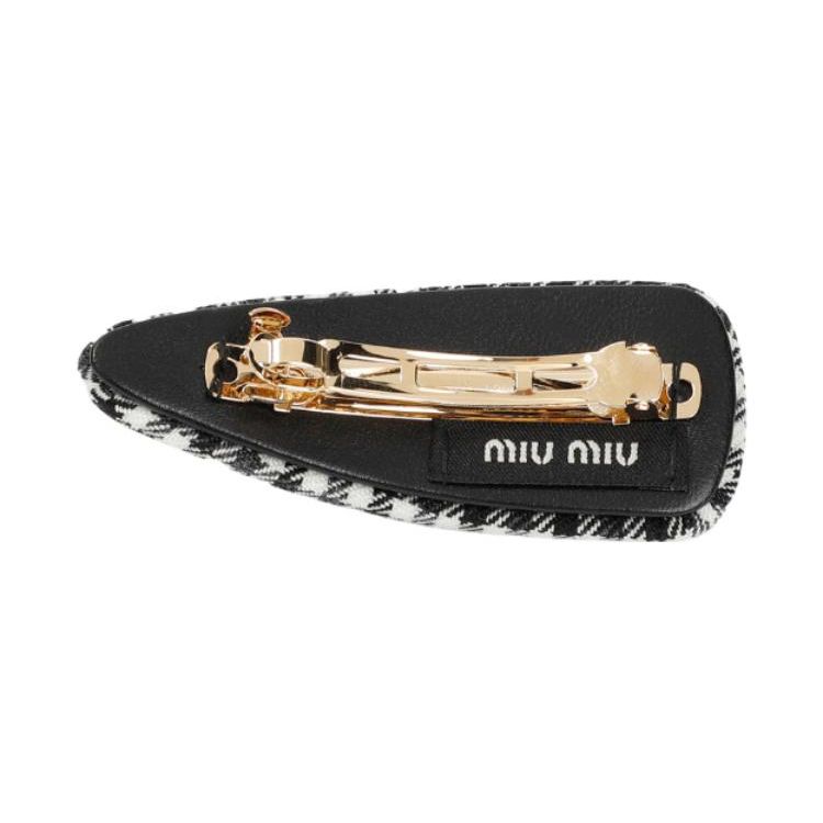 Miu Miu Plaid Decorated Metal Hair Clip Women accessories Black 5IF0922F9H