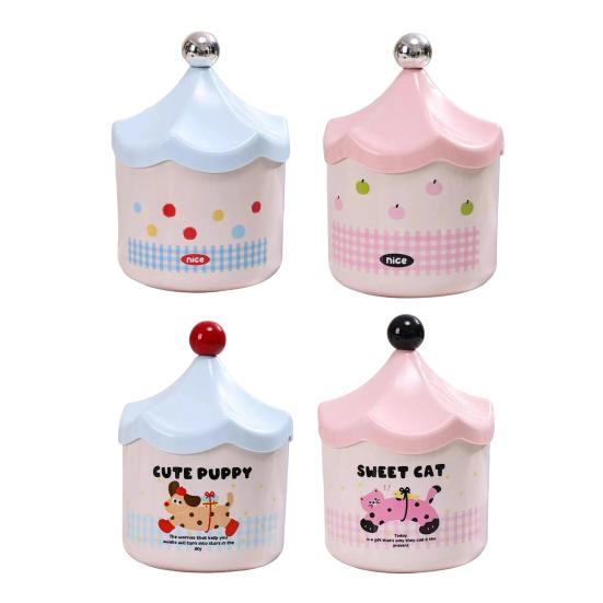 Desktop Storage Organizer Trash Can with Flip-top Lid, Macaron Colors Castle Roof Shape, Mini Plastic Waste Basket Decorative Bin for Office Desk And
