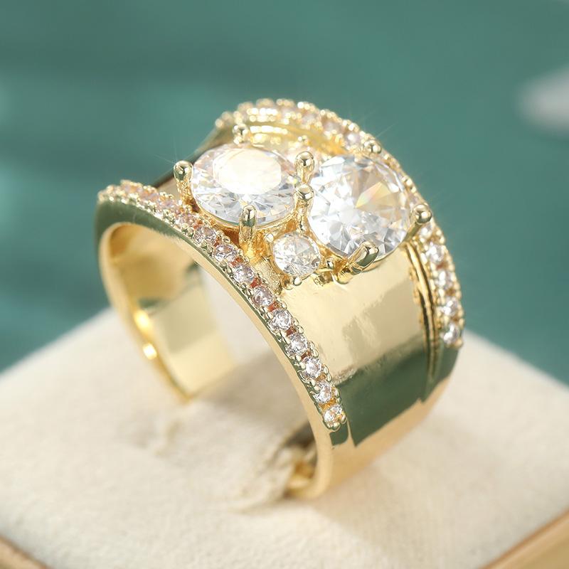 Classic Inlaid White CZ Women's Ring Aesthetic Gold Color Geometry Daily Wear Party Jewelry Anniversary Gift