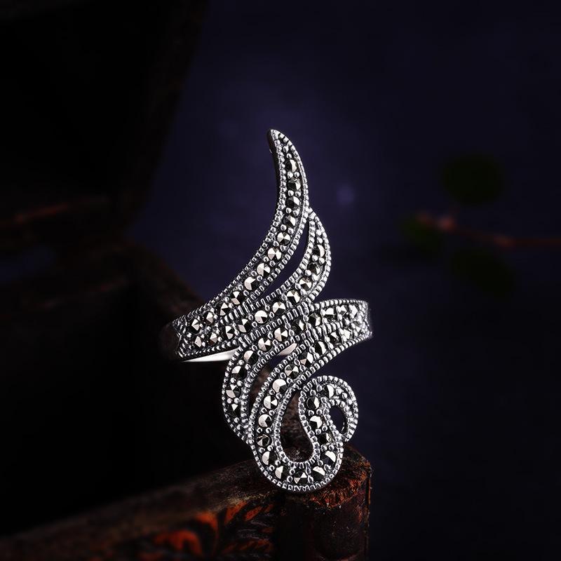 Женские украшения ручной работы из тайского серебра S925: Кольцо с марказитом