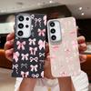Pink Bowknot Print Shockproof TPU Slim Cover For Samsung S25 S24 FE S23 Ultra S22 S21 A56 A36 A55 A16 A35 A15 Matte Leather Texture Soft Phone Case