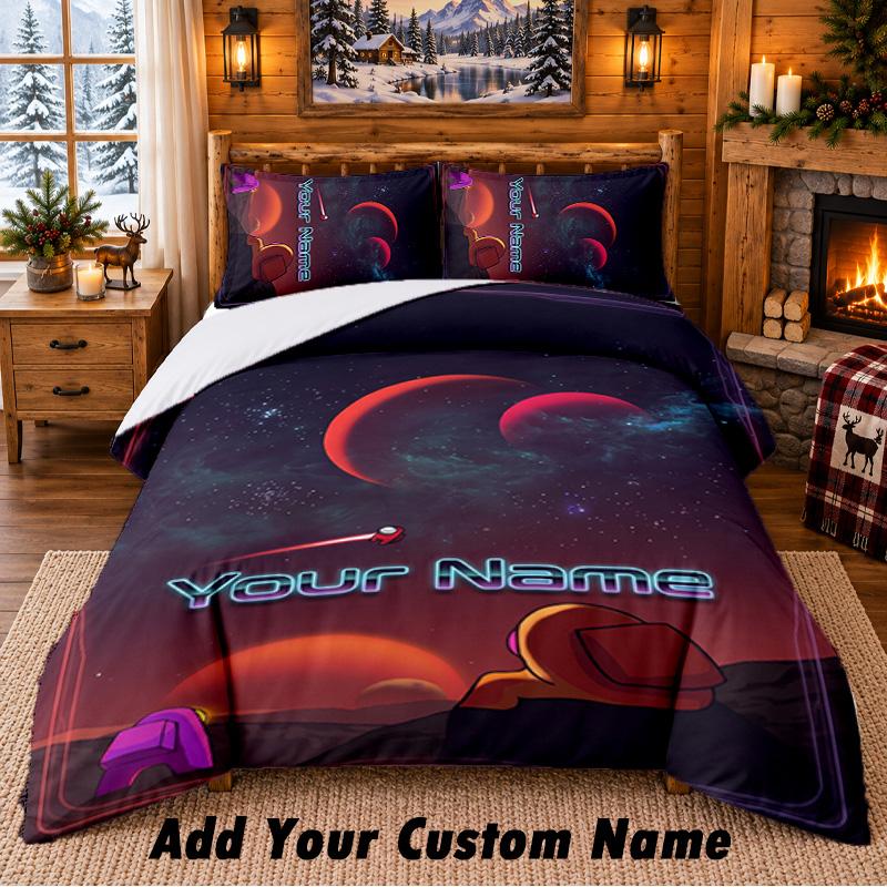 Among Us Custom Name 3Pcs Bedding Set 1 Bed Sheet 2 Pillowcases Bedroom Home Decor