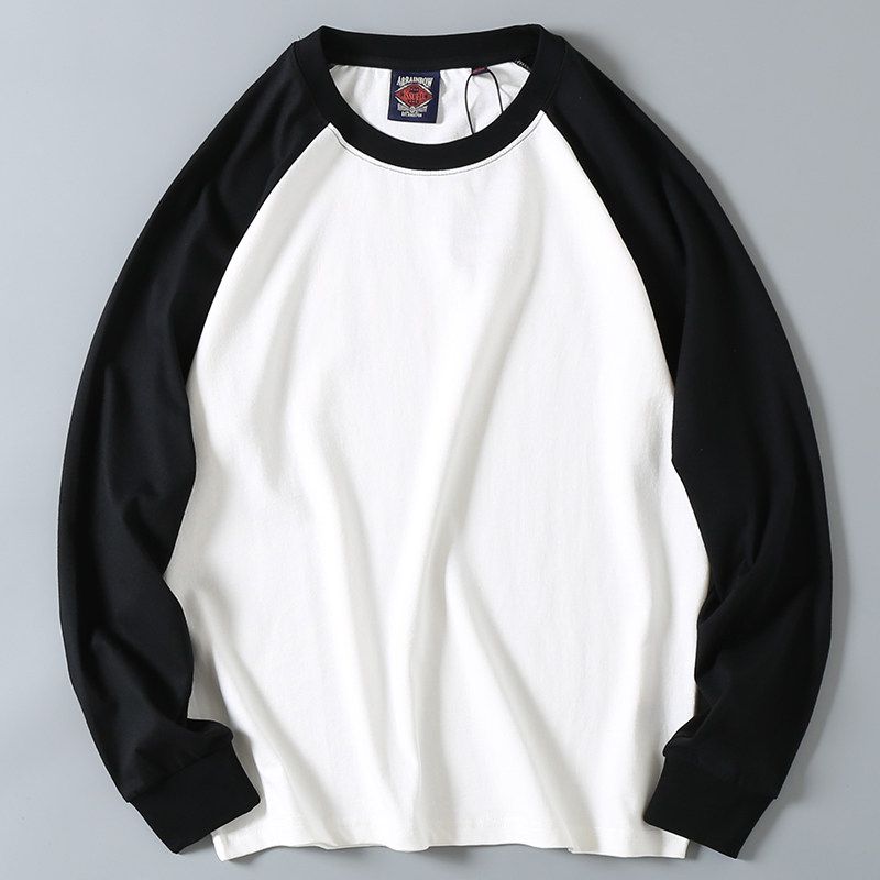 Leftover Stock Spring and Autumn American Casual Color Contrast Patchwork Raglan Sleeve Pure Cotton Comfortable Long Sleeve Bottoming T-shirt Men
