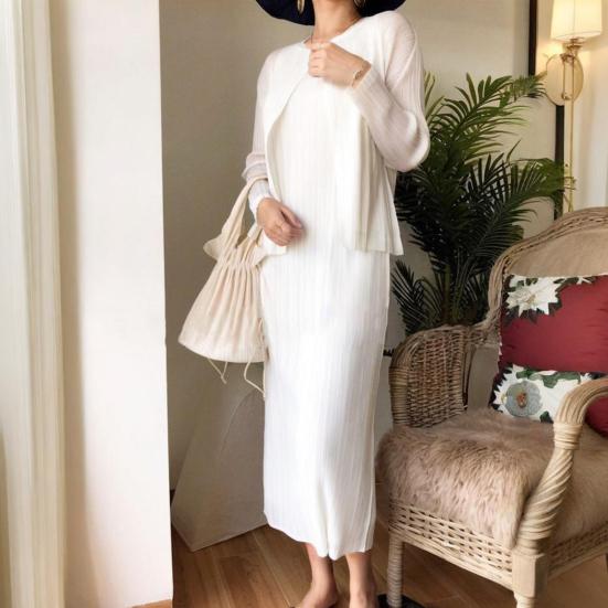 Женское платье-жилет с плиссировкой, свободный круглый вырез, однотонный, прямой, для поездок на работу