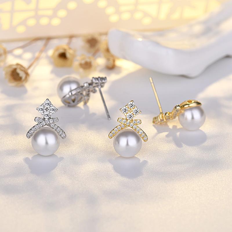 BELLA BOX Высококачественные серьги-пусеты из серебряных игл с жемчугом, Модные и нишевые, Корона, Элегантные и высококлассные, Французский ретро, Универсальные серьги