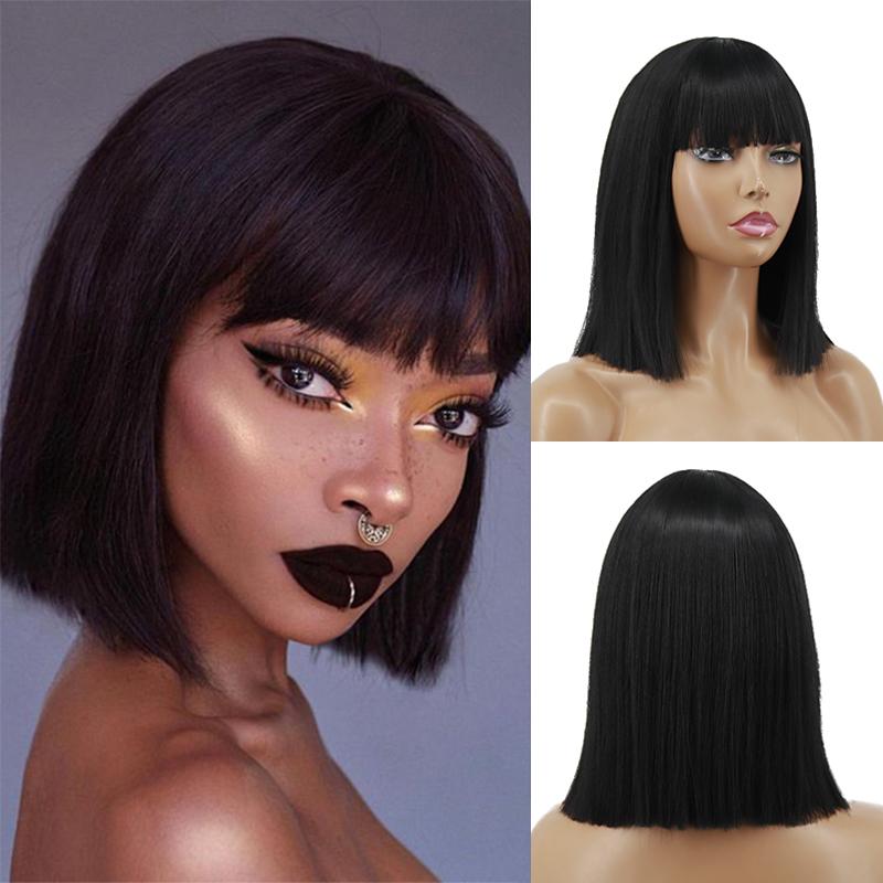 MISS WIG Женский короткий полужелтый черный прямой парик Боб с челкой, парик из синтетического волокна для женщин, повседневная одежда для косплея