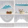 2Pcs/Set European White Coffee Curtain Translucent Knitted Kitchen Lace Jacquard