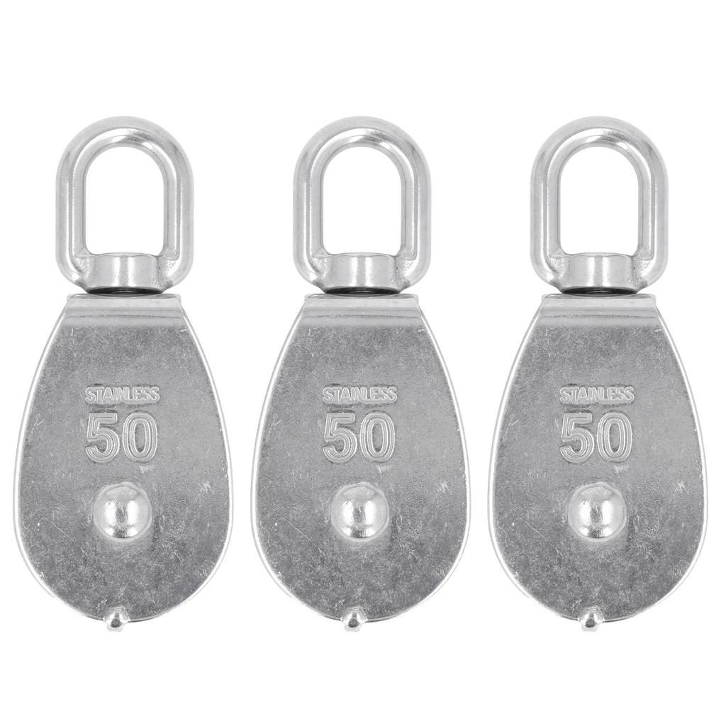 3Pcs Single Pulley Block Set 400kg Bearing Stainless Steel Pulley Roller for Lifting Boat Deck Towing