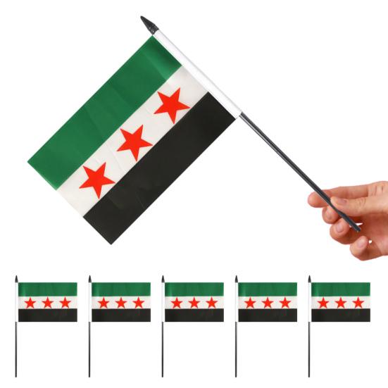 10/20Pcs Syrian Stick Flag Fade-Resistant Double-Sided Print Handheld Small Flag with Sticks Mini Syrian Banner Decoration