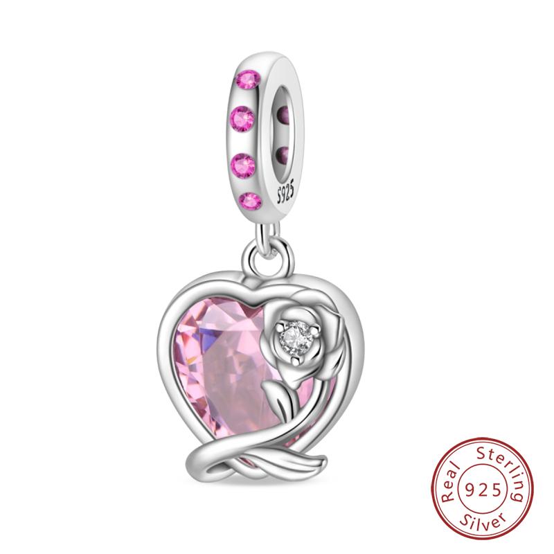 Настоящая медь Розовая серия Шармы-бусины в форме сердца Подходят для оригинальных браслетов Qikaola Сделай сам Украшения на День матери Подарок для мамы