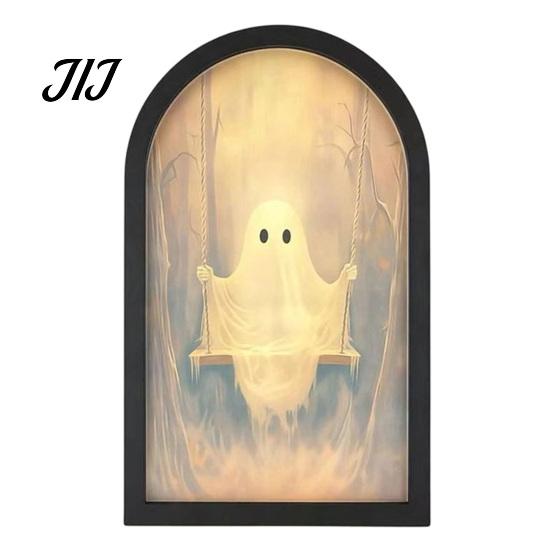 Lightweight Ghost Party Prop Halloween Glowing Mirror, USB Light Up Spooky Scary Ghosts, Hologram Wall Hanging Decor Prank for Haunted House
