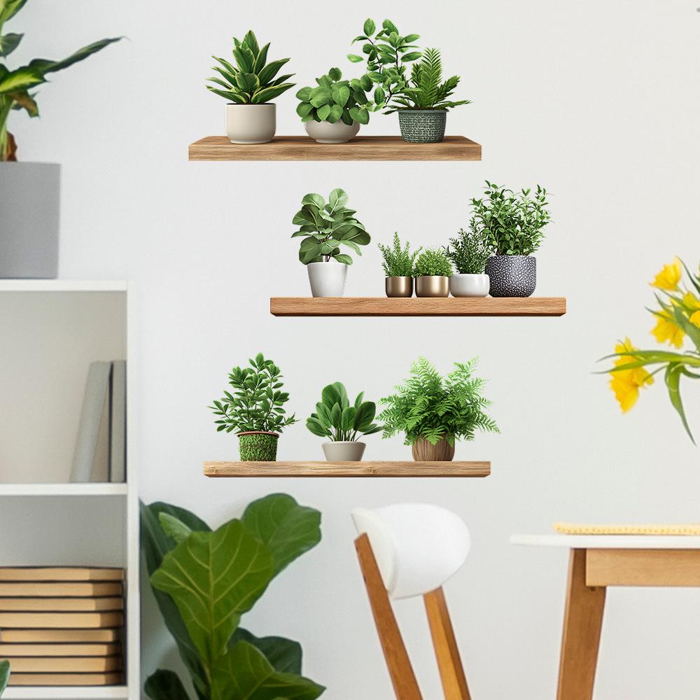 Painted Potted Plant with Shelf Self Adhesive Wall Sticker for Bedroom Living Room Home Background Decor