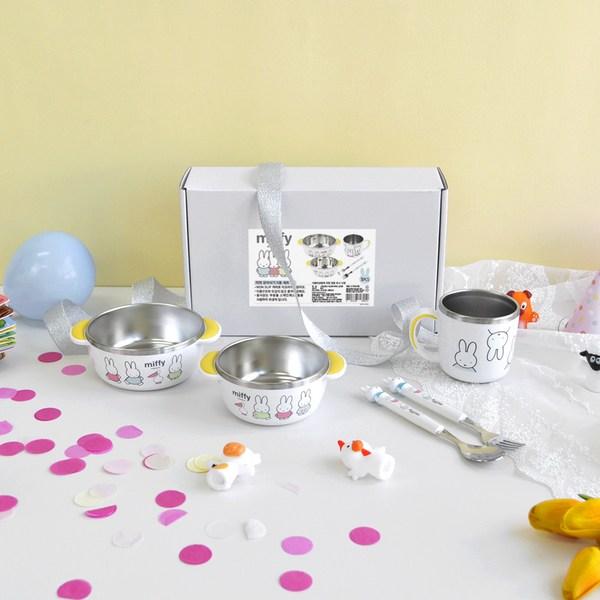 Miffy Baby Tableware 5-piece Set No. 1, White, Air + Bowl + Cup + Spoon + Fork, Popular Korean Parenting Items