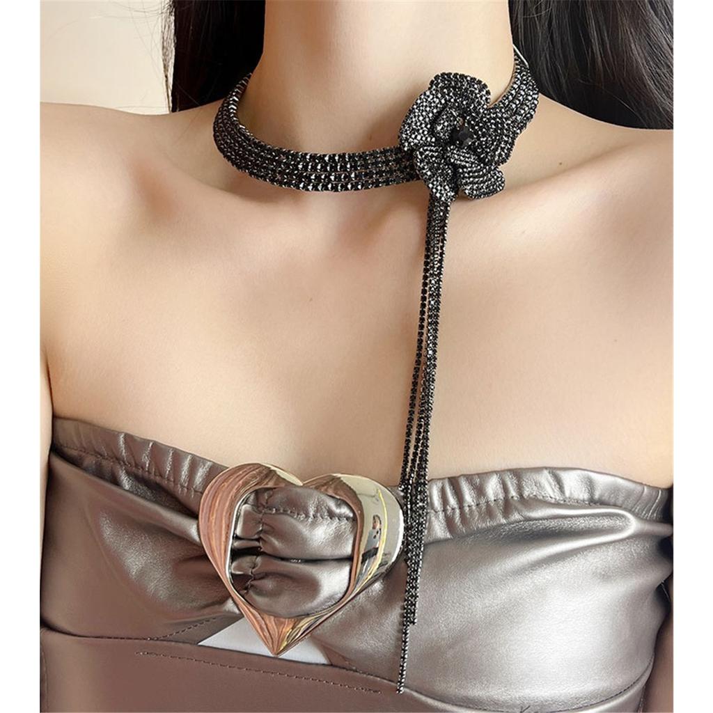 Tooxika Full Diamonds Multi-layer Flash Diamond Flowers Tassel Collar Light Luxury Bridal Wedding Dinner Necklace Women