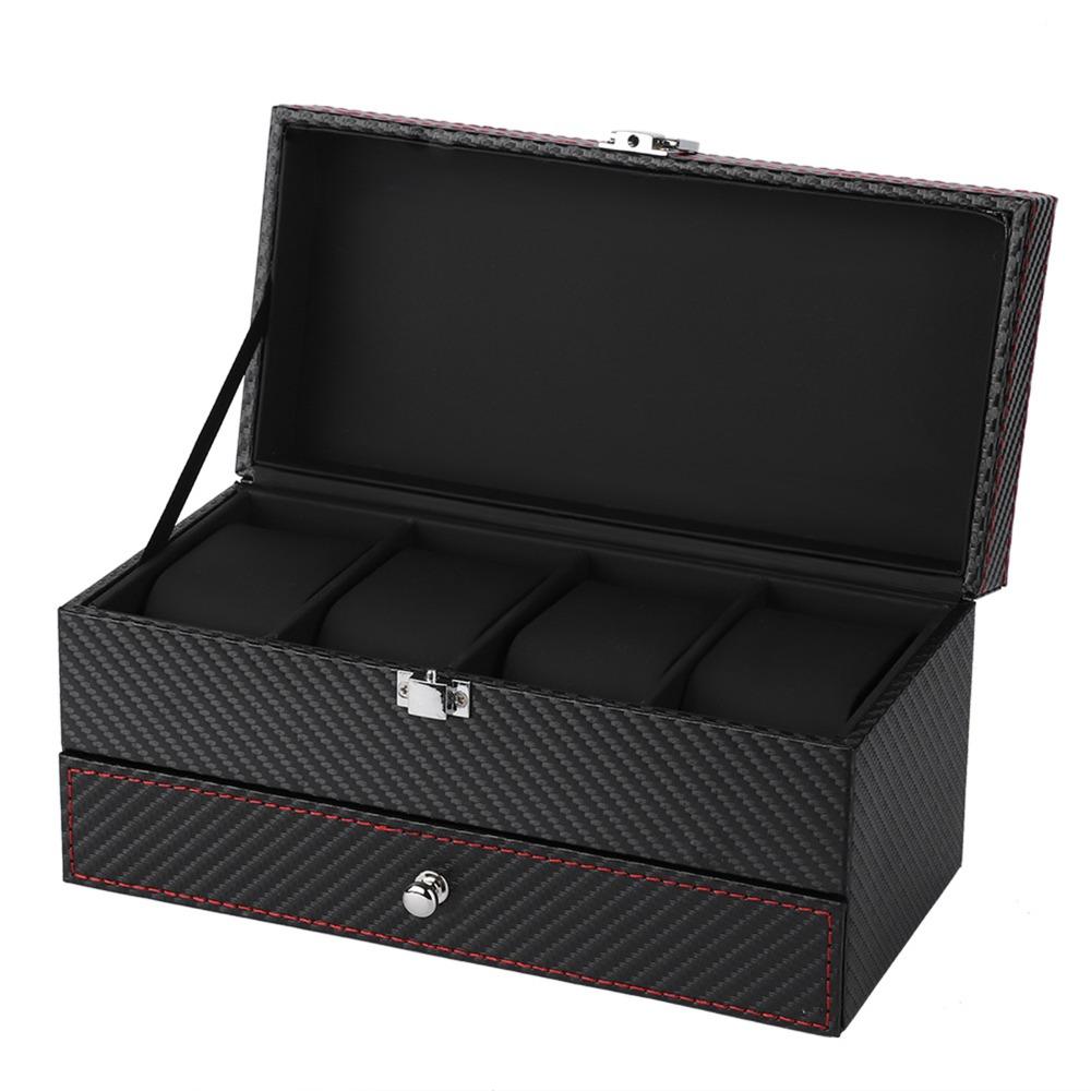 Carbon Fiber PU Jewelry Organizer Box 22.2 * 11 * 11.2cm Bracelet Box For Women