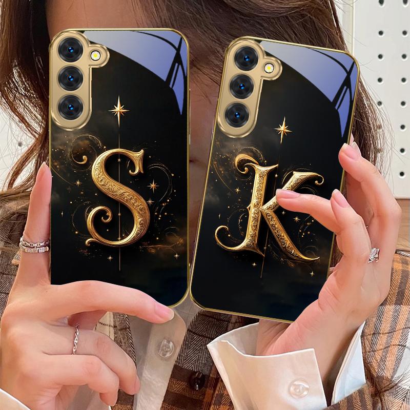 Магические буквы "K S A" Для Samsung Galaxy S26 S20 FE S21 S22 S23 Plus S24 Ultra 25Ultra S21+ S9 S22 S8 Золотой стеклянный чехол для телефона