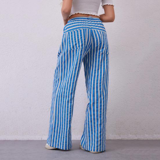 Женские брюки с завязками на резинке и широкими штанинами, контрастные цветные полосатые принты, низкая талия, повседневные пляжные брюки для отпуска