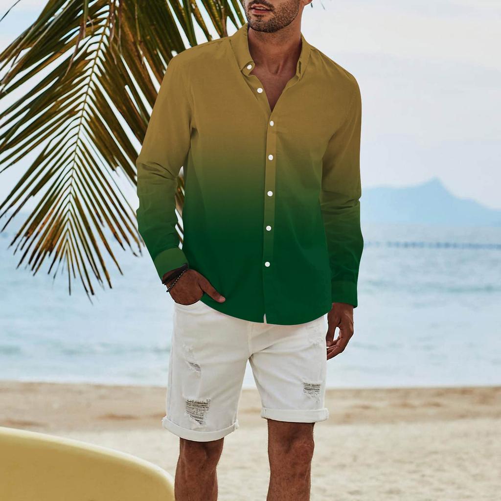 Мужская модная повседневная футболка с длинным рукавом и принтом на пуговицах, рубашка обычного кроя