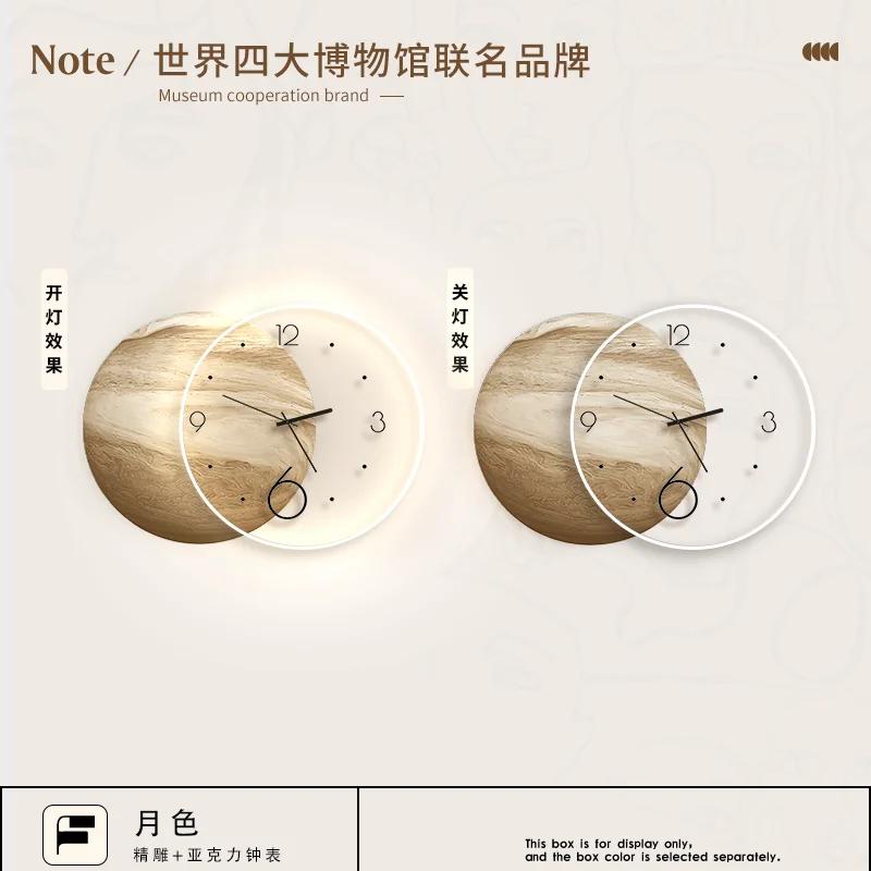 Украшение гостиной Картина Луна Светодиодные настенные часы Домашний декор Фон Бесшумные часы Спальня Декоративные подарки