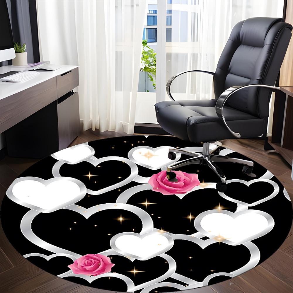 1pc Heart Rose Decorative Office Round Rug, Non-slip, Soft and Durable Office Rug for Interior Decoration, Perfect for Office, Beautiful Decoration yy