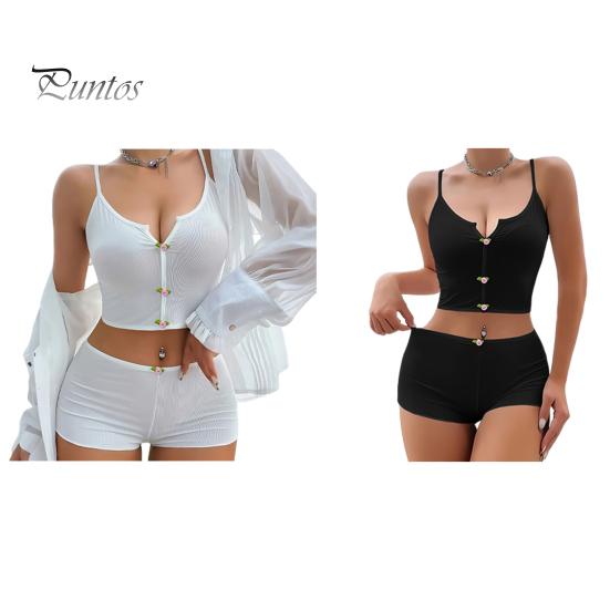 Женский пижамный комплект из 2 предметов, летний сексуальный укороченный топ и шорты, повседневная ребристая пижама с цветочным декором