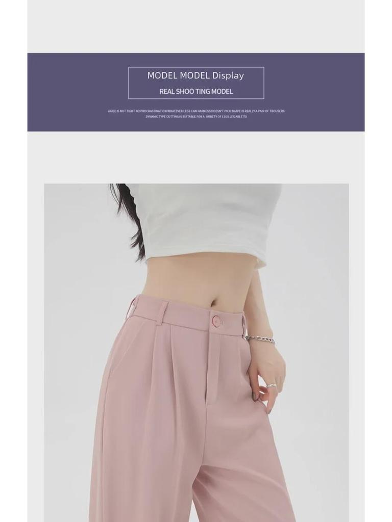 Весна 2024 г., черные, с высокой талией, широкие, утягивающие, прямые брюки - новая мода, повседневный стиль с драпировкой