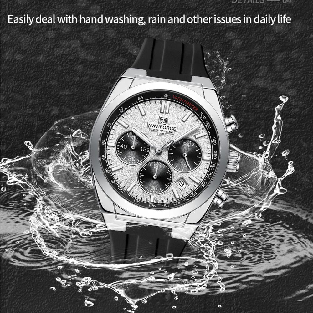 Naviforce Men Watch Calendar Quartz Movement Silicone Strap Stopwatch Chronograph Luminous Hands Waterproof Men Casual Multifunctional Watch NF8080