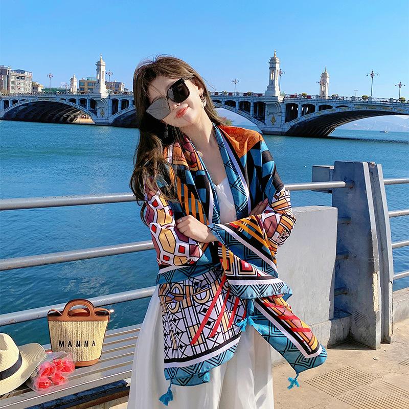 Summer cotton and linen feel scarf travel silk scarf sun protection air conditioner large shawl women's beach towel ethnic style scarf