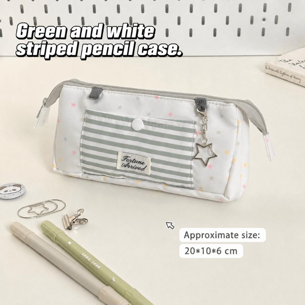 Multi-Layer Pencil Case Star Striped Print Pen Bag INS Stationery Organizer Gift