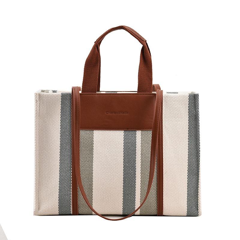 Canvas Bag Female Tote Bag Large Capacity Spring and Summer New Versatile Contrasting Color Shoulder Class Commuter Bag