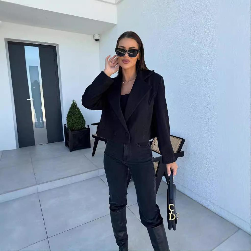 Европейский и американский женский осенне-зимний 2024 костюм в британском стиле, короткое пальто с воротником из шерстяной смеси