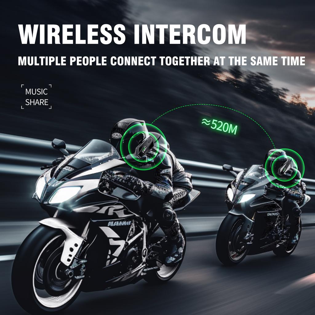 C6 Мотоциклетная Bluetooth-гарнитура 5.3 с экраном и фонариком, 500M Intercom, FM-радио, совместима со всеми шлемами