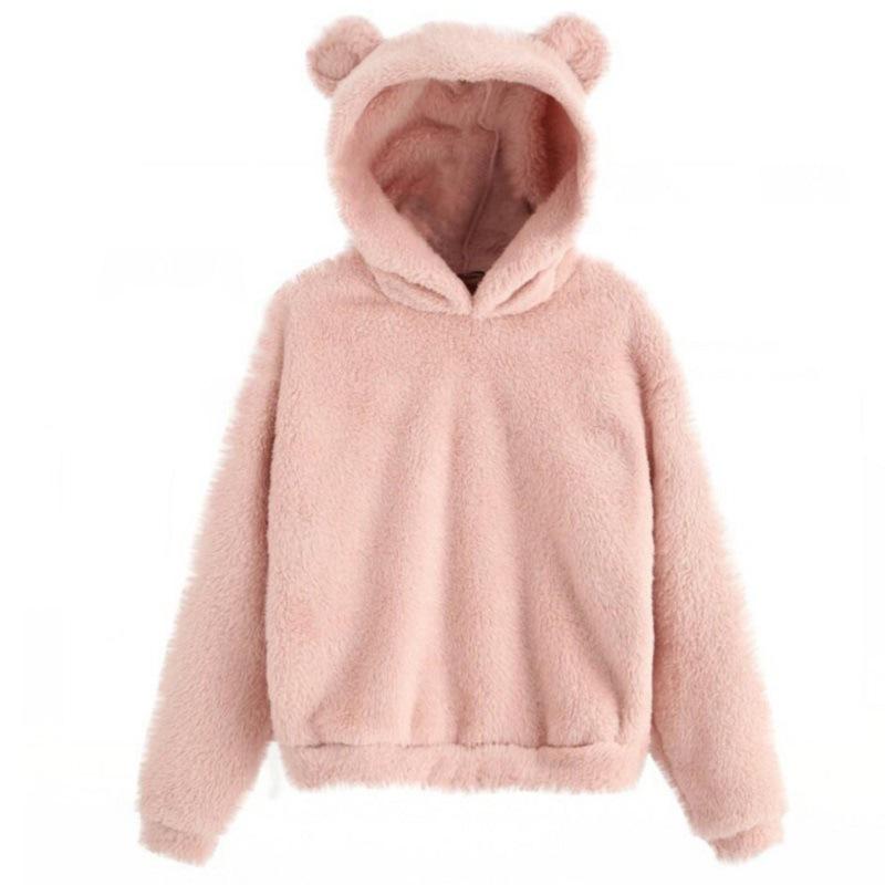 Winter Women's Hoodies Winter Women Long Sleeve Rabbit Ear Hood Sweatshirt Cute Plush Warm Casual Hoodie Tops