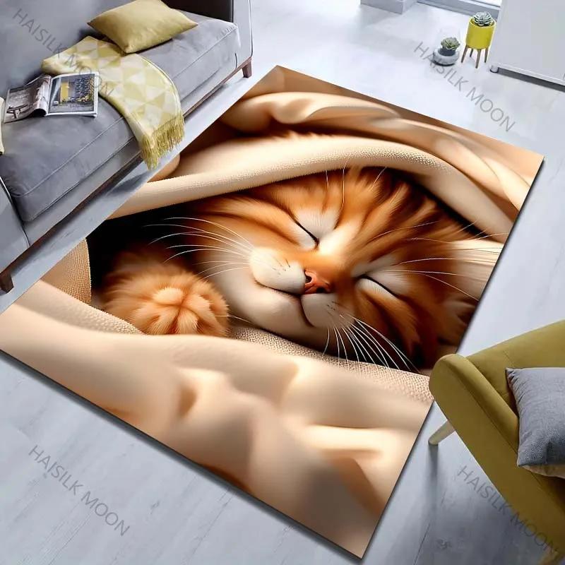 Funny Cat Sleeping Soundly In Blanket Pattern Carpet Modern Home Decor Area Rug Bedroom Living Room Bedside Sofa Floor Mat Gift