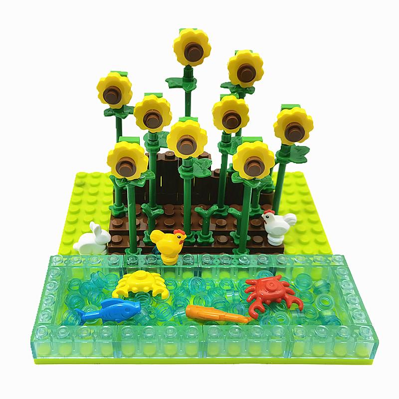 Farm Sunflowers Trees Bricks Blocks for Children MOC City Building Toys Animals Acc Bloques Compatible Classic Mini Blocks Parts