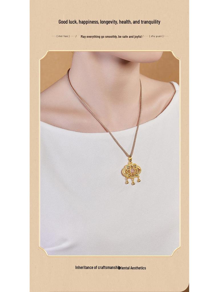 Подвеска-ожерелье из стерлингового серебра с ажурным цветком и благоприятным облаком для женщин - Высококлассный новый китайский стиль.