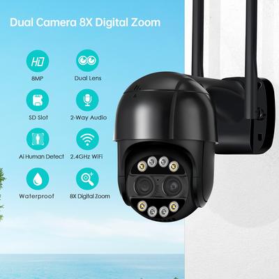 8-мегапиксельная 4K PTZ IP-камера с 8-кратным зумом и двумя объективами, CCTV-камера с функцией обнаружения людей, 4-мегапиксельная камера видеонаблюдения для умного дома с Wi-Fi и приложением ICSEE