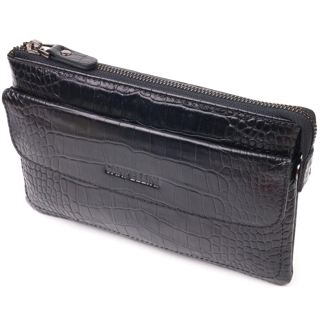 Practical Clutch for Men Made of Genuine Textured Leather CANPELLINI 21549 Black