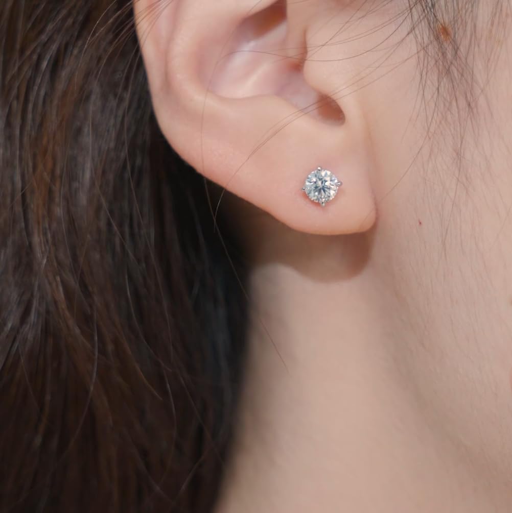 Earrings for 4 One Diamond Pure Round Cut Artificial Diamond Silver Base Metal Platinum Plated Female Gift with Wrapping Included Women, Unisex,