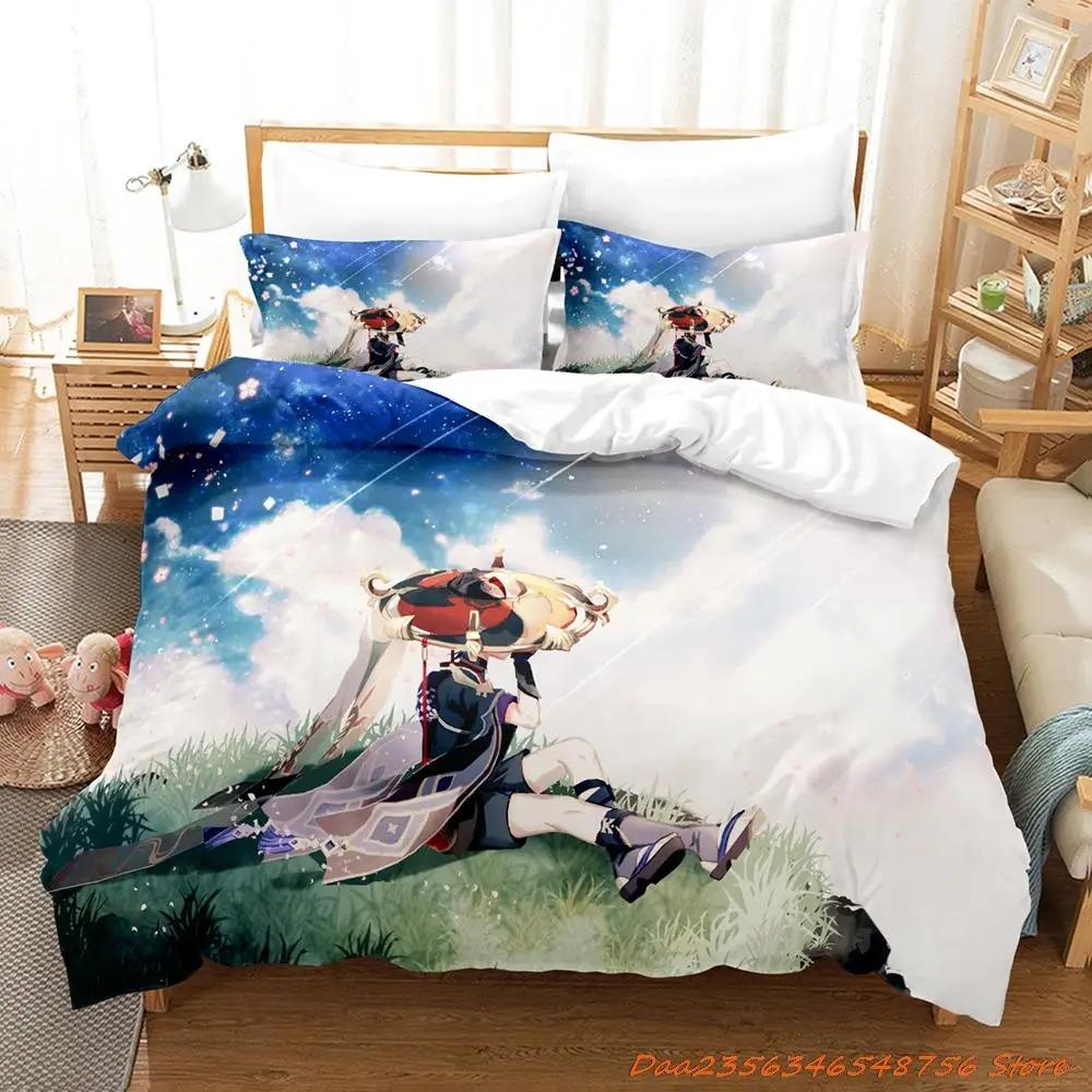 Sale Game Genshin Impact Scaramouche Bedding Collection Cartoon Anime ThreePiece Set Adult Kid Bedroom Duvetcover Collections 3D Kawaii