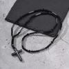 Xiaomi Vnox Hematite Cross Pendant Necklace for Men Black Onyx Beaded Chain Long Male Prayer Jewelry Punk Street Style Gift
