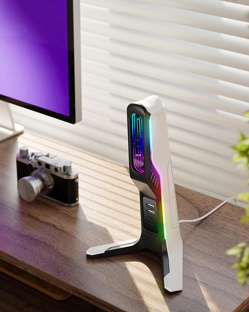 RGB Подставка для игровых наушников IFYOO с 2 портами USB и 1 креплением для игровых наушников для ПК Xbox Xbox Series Держатель для наушников Настольный Геймерский Черный Белый Type-C