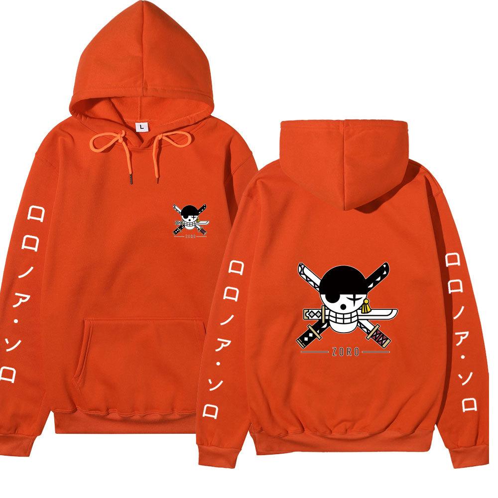 Anime Roronoa Zoro Hoodie, One Piece Pirate Skull Logo Graphic Print Pullover Sweatshirt Long Sleeve Streetwear for Men Women
