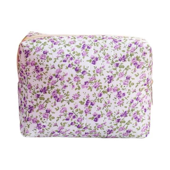 Косметичка с цветочным принтом, большая емкость, на молнии, портативная, многофункциональная, для женщин и девочек, дорожная губная помада, косметический органайзер для туалетных принадлежностей, сумка