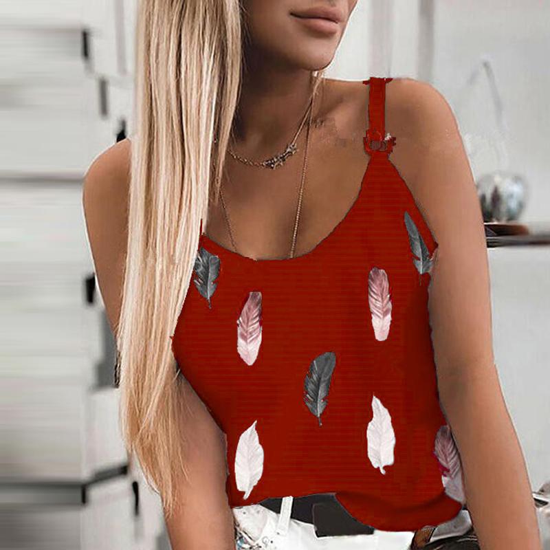 Новые женские модные летние повседневные топы без рукавов с принтом перьев на тонких бретелях