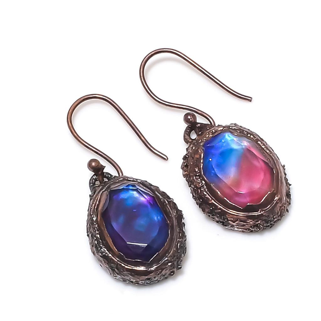 Серьги с аммолитом, Ювелирные изделия из драгоценных камней, Медные гальваноформованные серьги ручной работы, Ювелирные изделия новейшего дизайна