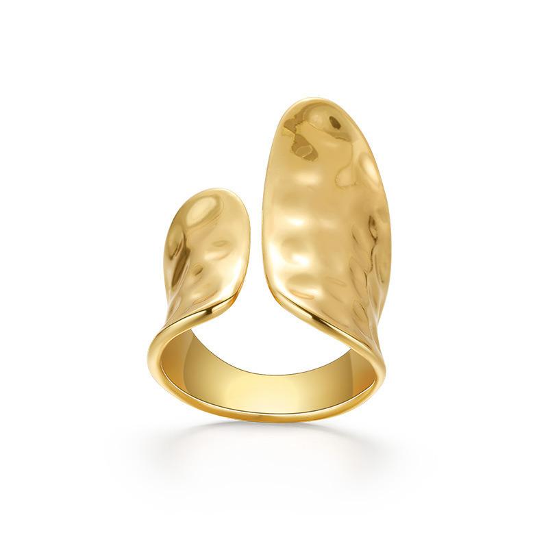 Light Luxury High End Irregular Hammer Pattern Ring  Exaggerated Metal Ring